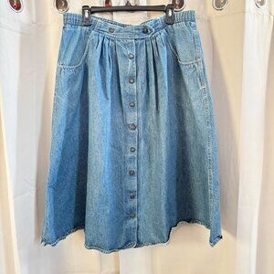 Vtg Sasson Denim Skirt Size 16 Western Snap Midi Cotton Pockets Cowgirl 18849